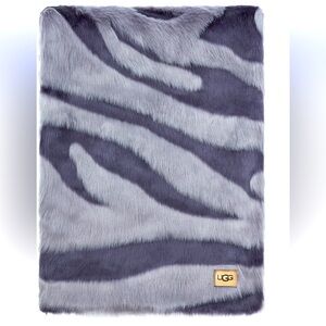 UGG Gray and Black Faux Fur Zebra Throw